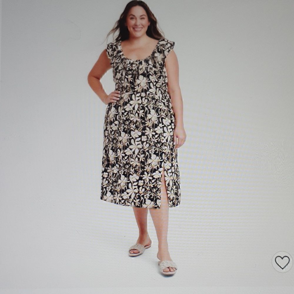 New Ava & Viv Ruffle Sleeveless A Line Dress Black Floral 2X New With Tags‎